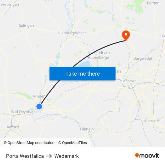 Porta Westfalica to Wedemark map