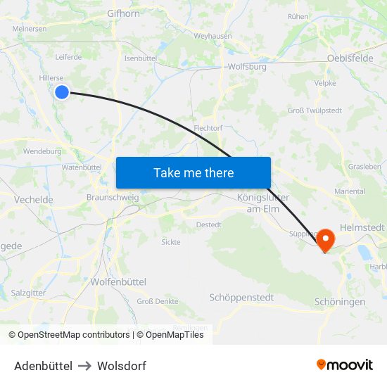 Adenbüttel to Wolsdorf map