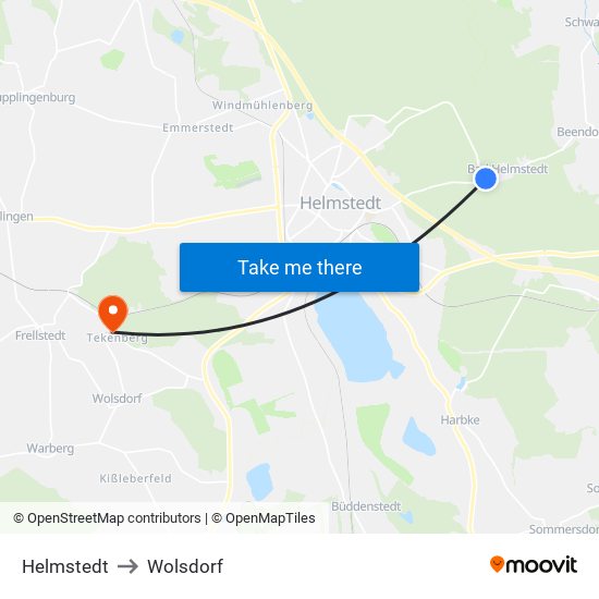 Helmstedt to Wolsdorf map