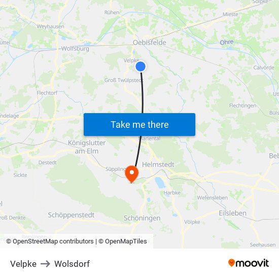 Velpke to Wolsdorf map
