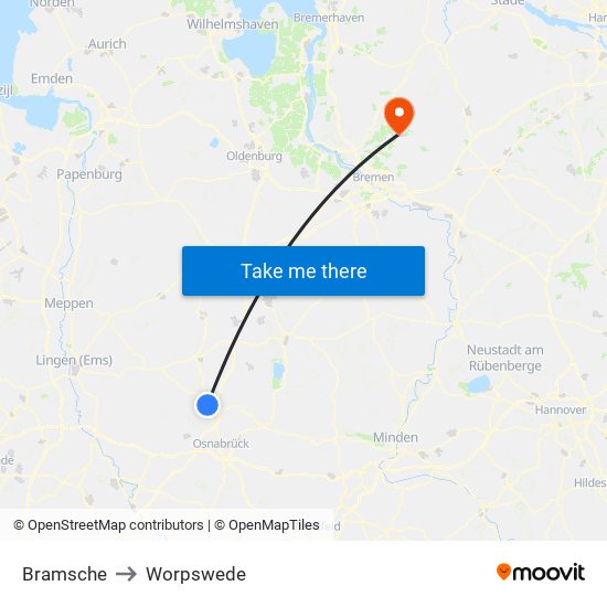 Bramsche to Worpswede map