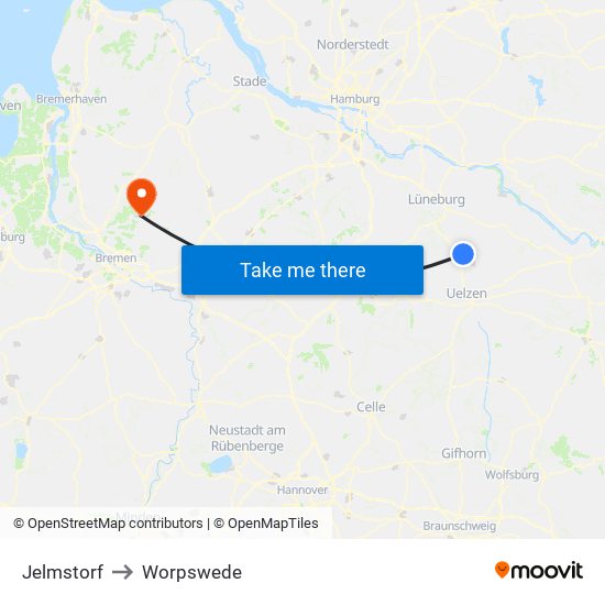 Jelmstorf to Worpswede map