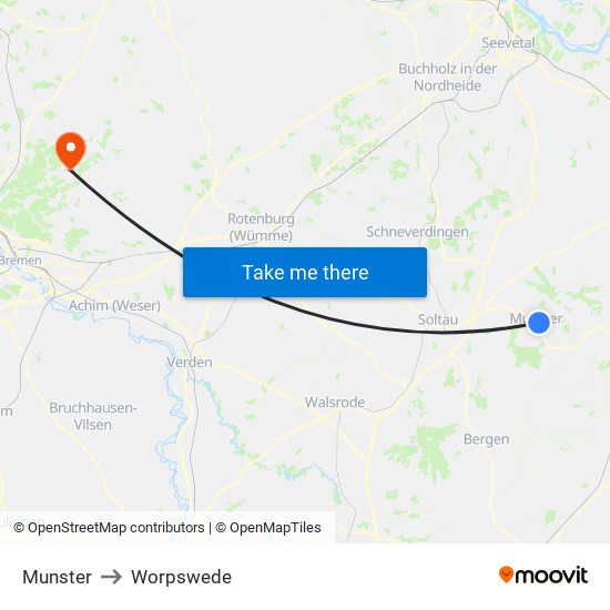 Munster to Worpswede map