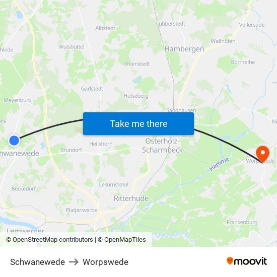 Schwanewede to Worpswede map