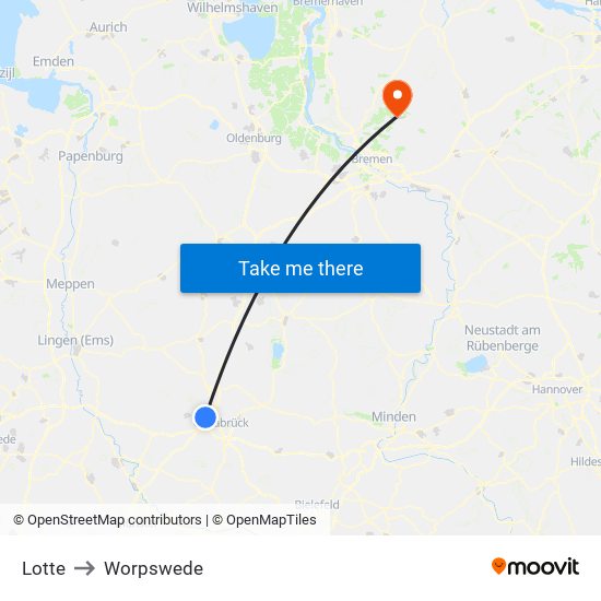 Lotte to Worpswede map