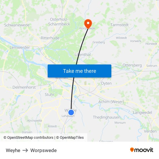 Weyhe to Worpswede map