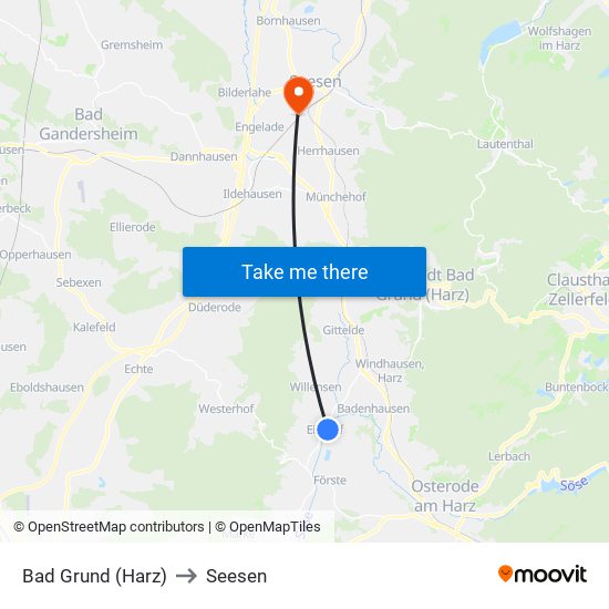 Bad Grund (Harz) to Seesen map
