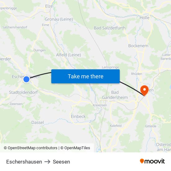 Eschershausen to Seesen map