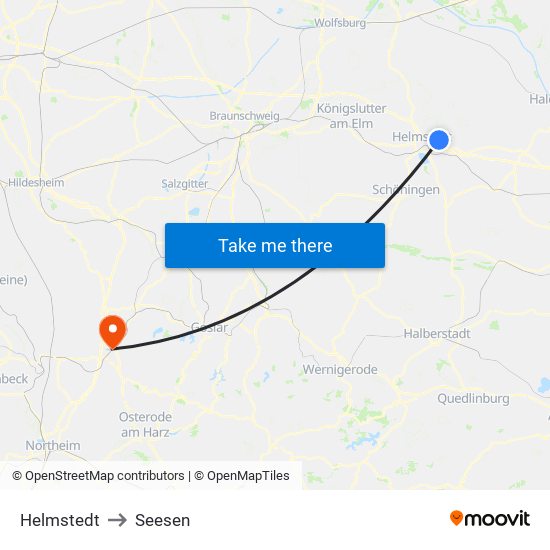 Helmstedt to Seesen map