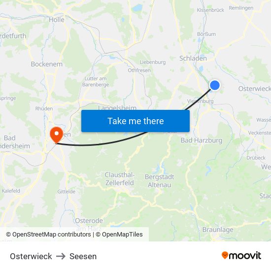Osterwieck to Seesen map