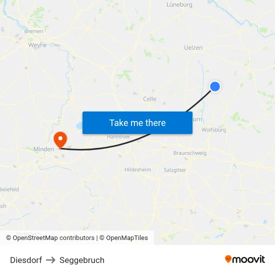 Diesdorf to Seggebruch map