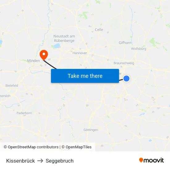 Kissenbrück to Seggebruch map