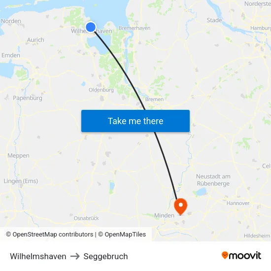 Wilhelmshaven to Seggebruch map