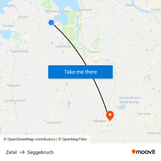 Zetel to Seggebruch map