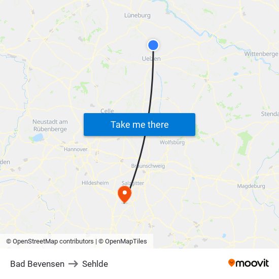 Bad Bevensen to Sehlde map