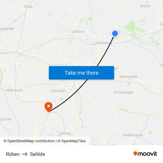 Rühen to Sehlde map