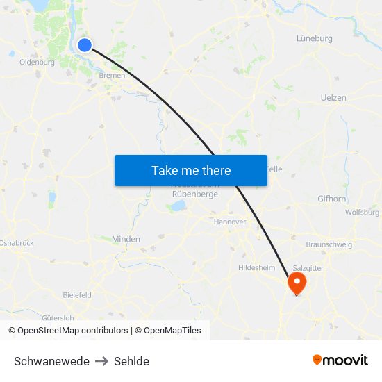 Schwanewede to Sehlde map