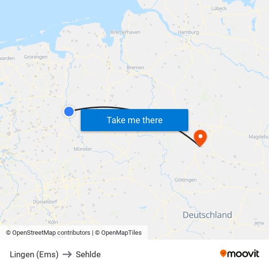 Lingen (Ems) to Sehlde map