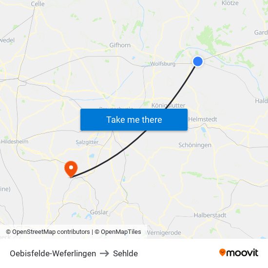 Oebisfelde-Weferlingen to Sehlde map