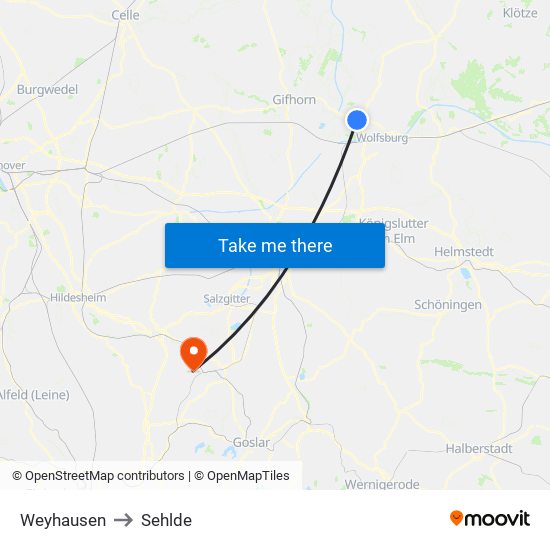 Weyhausen to Sehlde map