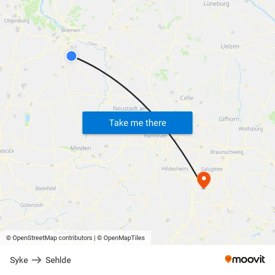 Syke to Sehlde map