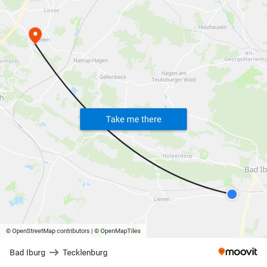 Bad Iburg to Tecklenburg map