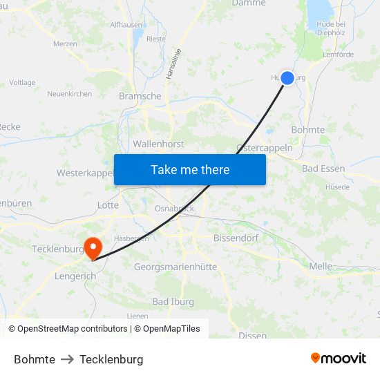 Bohmte to Tecklenburg map