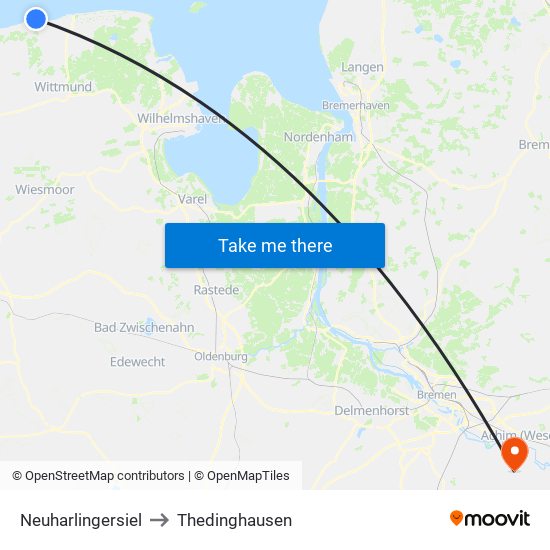 Neuharlingersiel to Thedinghausen map