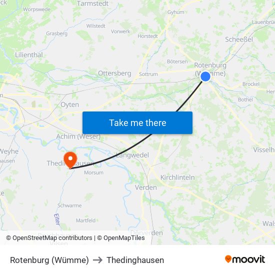 Rotenburg (Wümme) to Thedinghausen map