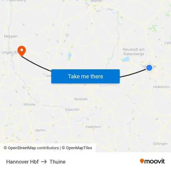 Hannover Hbf to Thuine map