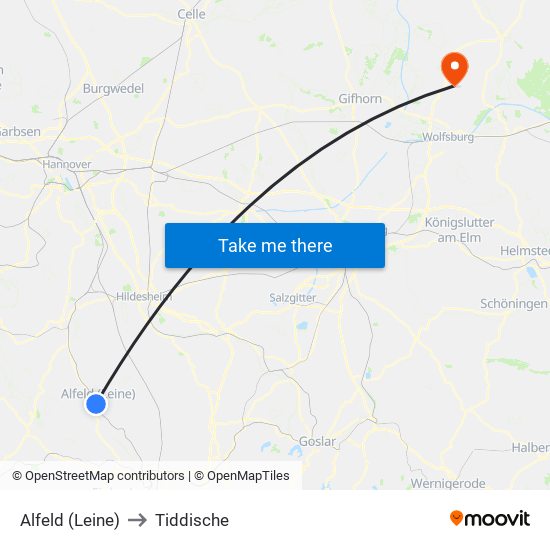 Alfeld (Leine) to Tiddische map