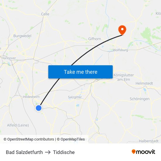 Bad Salzdetfurth to Tiddische map