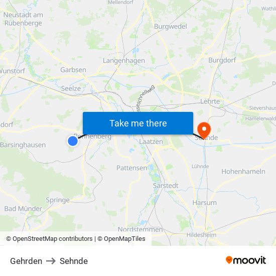 Gehrden to Sehnde map