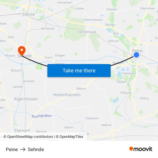 Peine to Sehnde map