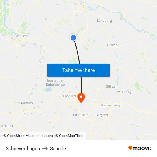 Schneverdingen to Sehnde map