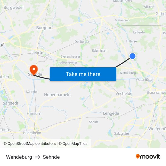 Wendeburg to Sehnde map