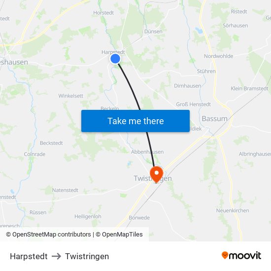 Harpstedt to Twistringen map