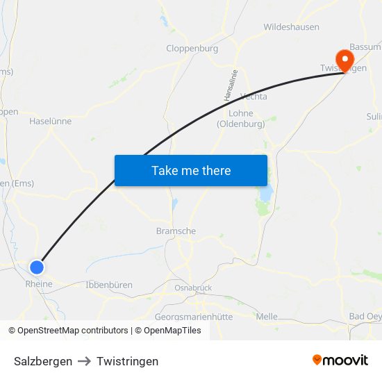 Salzbergen to Twistringen map