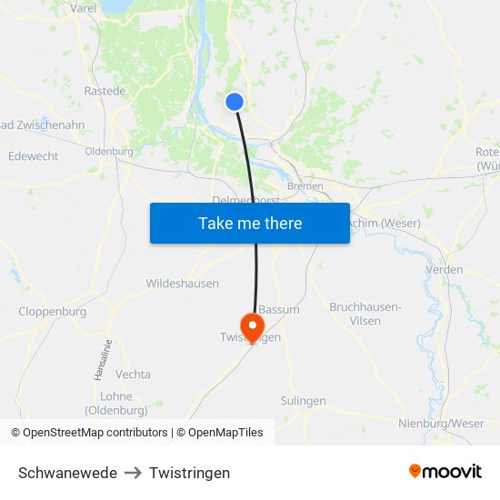 Schwanewede to Twistringen map