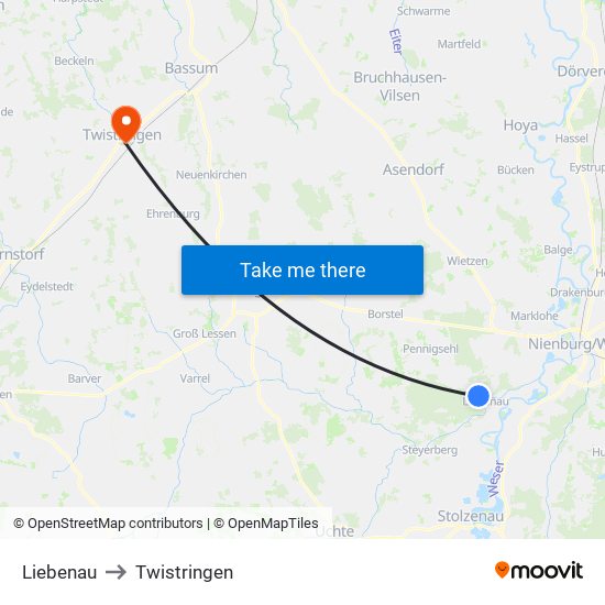 Liebenau to Twistringen map