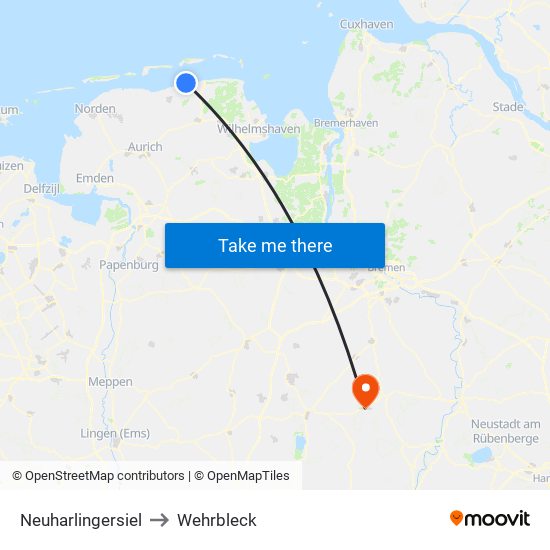 Neuharlingersiel to Wehrbleck map