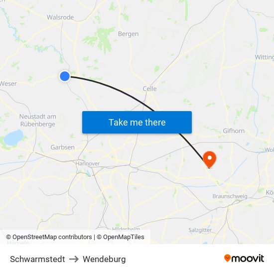 Schwarmstedt to Wendeburg map