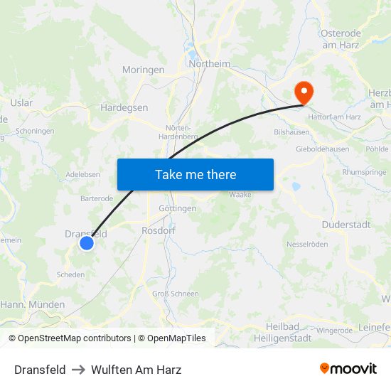 Dransfeld to Wulften Am Harz map