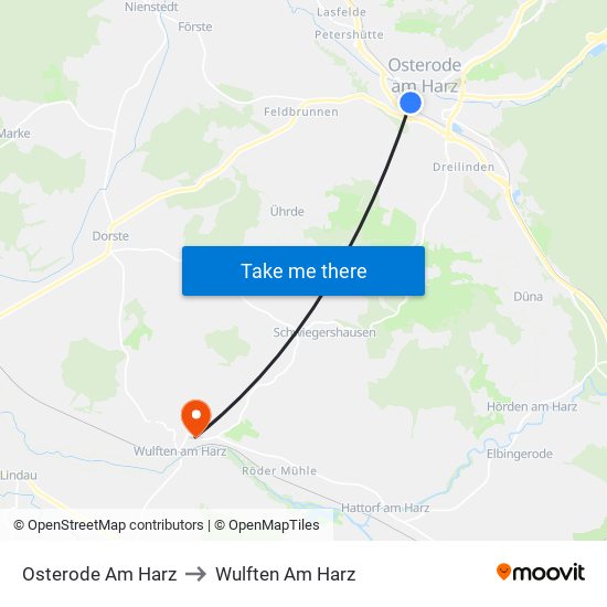 Osterode Am Harz to Wulften Am Harz map