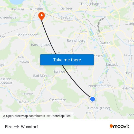 Elze to Wunstorf map