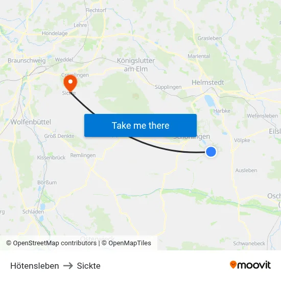 Hötensleben to Sickte map
