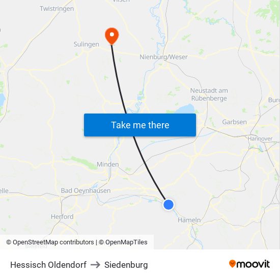 Hessisch Oldendorf to Siedenburg map