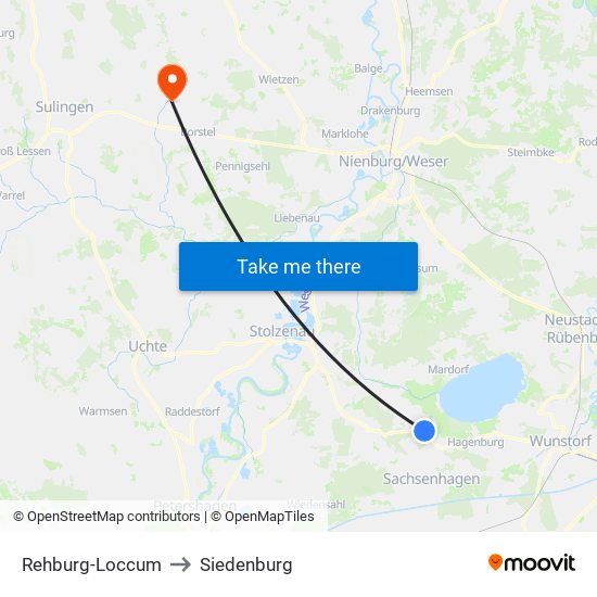 Rehburg-Loccum to Siedenburg map