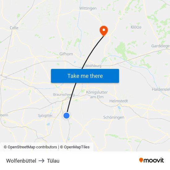 Wolfenbüttel to Tülau map