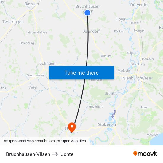 Bruchhausen-Vilsen to Uchte map